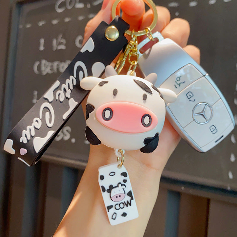 Wholesale cute cow cartoon bag charm silica gel keychain